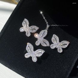 Necklace Earrings Set Versa Live Drainage Explosion Butterfly Suit Bright Ladder Square Zircon Plated 18K Gold Niche Exquisite Design