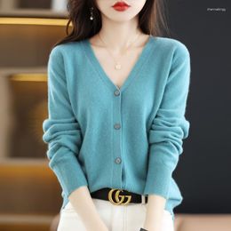 Women's Knits Autumn Winter Wool Knitting Cardigan Sweater V-Neck Button Long Sleeve Loose Fashion Top Lightweight Versatile Short