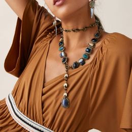 Navel Bell Button Rings 2023 ZA Boho Ethnic Vintage Statement Necklace Women Jewelry Indian Maxi Long Retro Faux Stone Pendants Necklaces Female 230830