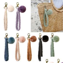 Keychains Lanyards Pom Keychain Boho Bracelet Handmade Wristlet Braided Lanyard Wrist Keyring Decor Drop Delivery Fashion Accessorie Dhkgk