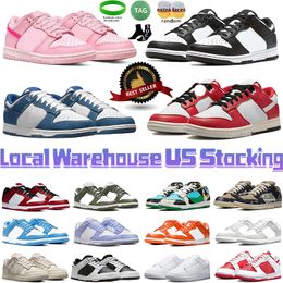 US Stocking Local Warehouse Mens Casual Designer Sapatos Branco Preto Panda OG Sapato Cinza Nevoeiro UNC Triplo Rosa Baixo Tênis Homens Mulheres Plataforma Outdoor Sports Trainers