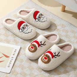 Slippers Santa Slippers for Women Christmas Reindeer Shoes Ginger Bread Man Design Fluffy Faux Fur Non-slip Sole Smile Series Woman Shoes 230830