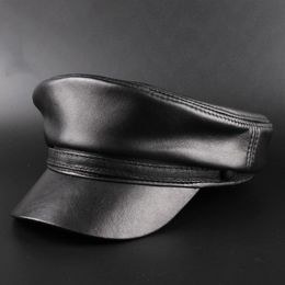 Berets Spring Real Sheepskin Hats 100 Genuine Leather Casual Thermal Men Military Hat Short Brim Cadet Adult Cap Women 230830