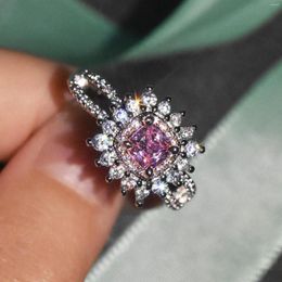 Cluster Rings Live Explosion Two-color Simulation Color Zircon Pink Diamond Wedding Ring Female
