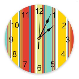 Wall Clocks Colourful Stripes Clock Living Room Home Decor Large Round Mute Quartz Table Bedroom Decoration Watch