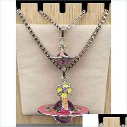 Pendant Necklaces Empress Dowager Vivian Silver Edge Three-Dimensional Red Ring Purple Bead Meteor Size Saturn Necklace -- B8176 Drop Dhb9T