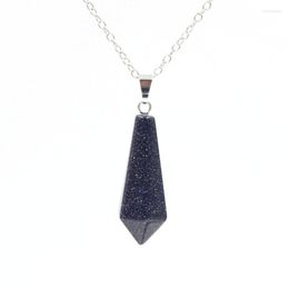 Pendant Necklaces FYSL Silver Plated Hexagon Prism Blue Sand Stone Link Chain Necklace Clear Quartz Fashion Jewelry