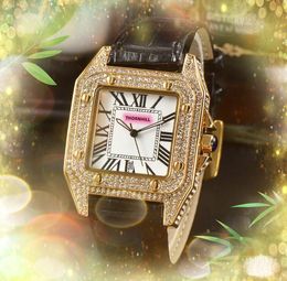 Amantes mulher homem relógios diamantes caso anel de couro cinto relógio moda luxo quadrado romano tanque dial quartzo movimento corrente pulseira relógio orologio di lusso presentes