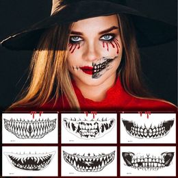 Other Tattoo Supplies 10PCSSET Temporary Tattoos Halloween Scary Big Mouth Skull Teeth Body Art Disposable Stickers Party Show Men Women Kid Makeup 230830