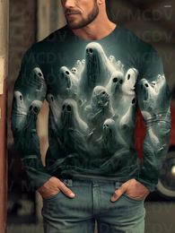 Men's T Shirts Halloween Ghost Oil Painting Art Fun Casual 3D Printed Long Sleeve T-Shirt