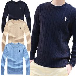 Mens Sweaters High Quality FallWinter 100% Cotton Knitted LongSleeved ONeck Casual Business Pullover Simple Sweater Polo Top 009 230830