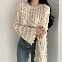 Women's Sweaters Fashion Solid Colour Knitted Pullovers Autumn 2023 O-neck Loose Long Flare Sleeve Sweater Female Sweet Korean Tops