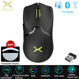 Mice Delux M800 PRO PAW3370 Optical Bluetooth Wireless Gaming Mouse 19000 DPI Programmable Rechargeable Ergonomic Wired Mice For PC 230831