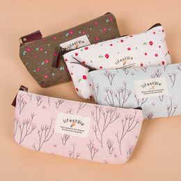 Learning Toys Lovely Floral Canvas Zipper Pencil Cases Fabric Flower Tree Pen Bags Plant Stationery Rural Style Pencil Box
