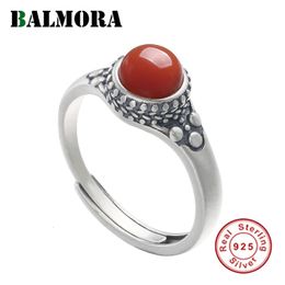 Wedding Rings BALMORA 100 Real 925 Sterling Silver South Red Carnelian Resizable For Women Gift Fashion Retro Jewellery Anillos 230830