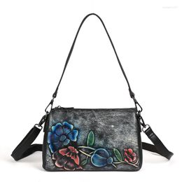 Evening Bags Floral Women Genuine Leather Shoulder Bag Vintage Female Cow Handbag Fashion Smalll Ladies Crossbody