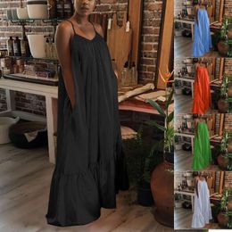 Casual Dresses Plus Size Woman Summer Open Back Sleeveless Pleated Loose Maxi Dress Sexy Beach Party Club Long Vestidos