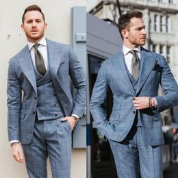 Men's Suits & Blazers Plaid Tailor-Made 3 Pieces Blazer Vest Pants High Quality Wedding Business Groom Single Breasted Tailored BusinessMen'