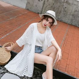 Women's Blouses Embroidery Long Kimono Summer Tops 2023 Fashion Casual White Shirt Women Clothes Batwing Sleeve Loose Blouse Cardigan