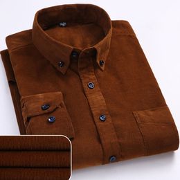 Men's Casual Shirts Plus Size 6xl Autumnwinter Warm Quality 100%cotton Corduroy long sleeved button collar smart casual shirts for men comfortable 230301