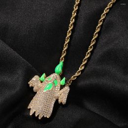 Pendant Necklaces Hip Hop Drip Oil Ghost Necklace Light In The Dark Full Bling Zircon Real Gold Plated Jewelry