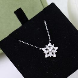 Chains Summer Pure 925 Sterling Silver Jewelry Ladies Stars Shiny Cherry Blossom Flower Necklace Birthday Gift