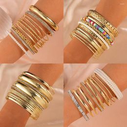 Bangle Layers Gold Color Bracelets For Women Trendy Alloy Metal Bohemian Beaded Crystals Bracelet Sets