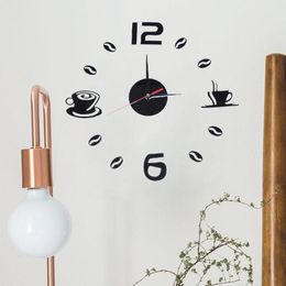 Wall Clocks DIY Clock Living Room 3D Analogue Home Waterproof Cups Art Coffee Mute Adhesive Decor Acrylic Decoration Y0J0