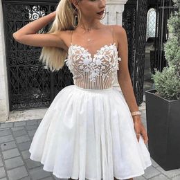 Party Dresses White Sweet Elegant Homecoming Spaghetti Strap Sweetheart Appliques Tulle Ball Gown Short Mini Length Women Gowns