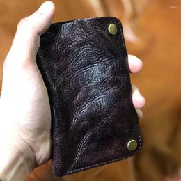 Wallets Texture Hand Rub Color Pleated Purse Vintage First Layer Cowhide Single Men's Casual Denim Chic Thin