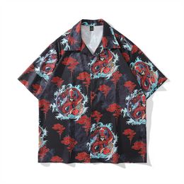 Men's Casual Shirts Dragon Full Printed Loose Street Fashion Men's Shirt Summer Thin Material Shirts for Man Male Top Z0224
