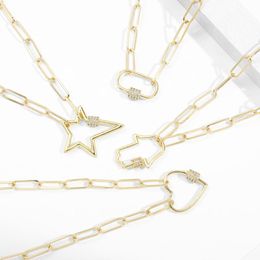 Pendant Necklaces Trendy Hollow Gold Hand Heart Necklace For Women CZ Copper Lock Hook Spiral Clasps Punk Chunky Chain JewelryPendant