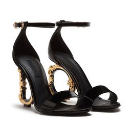 Elegant Summer Brands Keira Women Sandals Shoes Polished Calfskin Baroquel Heels Lady Pop Heel Gold-plated Carbon Lady Dress Party Gladiator Sandalias 35-43Box