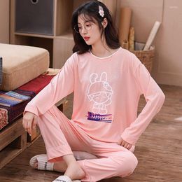 Women's Sleepwear Autumn Winter Women Pajamas Set Funny Cartoon Doodle Print Cute Cotton Casual O-Neck Long Sleeve Female Homewear