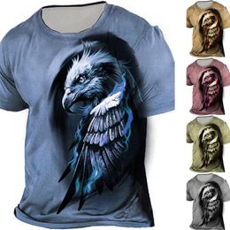 Men's T Shirts Crow Pattern Print Large Size Men Summer Colour Collision Short Sleeve XS-8XL