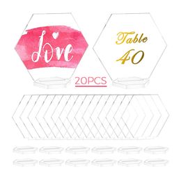 Other Event Party Supplies 20Pcs 11 10cm Acrylic Place Cards for Wedding Decoration Blank Hexagon Escort Plates Name Seating Food Sign 230228