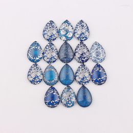 Charms Handmade 18x25mm 13x18mm Glass Blue Flor Teardrop Flatback Cameo Cabochon Domed DIY Jewelry Po Pendant Setting