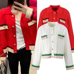 Women's Hoodies Women's Sweater Coat Cardigan Knitted Short Top Single Breasted Gold Button Lapel Contrast Colour Elegant Loose Women