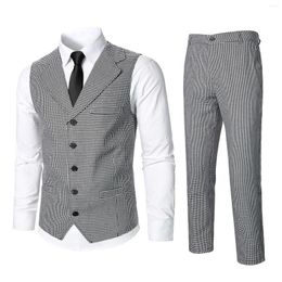 Men's Suits Mens Business Jacket Suit Vest Trousers Drum Formal Dress Casual Wedding Banquet V Neck Sleeveless Slim Costume Homme