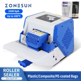 ZONESUN Portable Bag Sealer Roller Sealing Machine Aluminium Foil Composite Plastic Film PE Coated Paper Food Packaging ZS-GLF1P