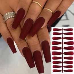 False Nails 20Pcs Full Cover Nail Ballerina Art Manicure Matte Tips Coffin Fake Extension Acrylic With Jelly Glue