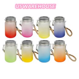 US Warehouse Wholesale 15oz 450ml Sublimation Glass Mason Jars With Rope Mason Wide Mouth Glass Mug Colored Gradient Frosted Z11