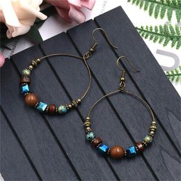 Dangle Earrings & Chandelier Bohemian Crystal For Women Ethnic Big Circle Round Hollow Tassel Earring Vintage Metal Wooden Beads Earing Jewe