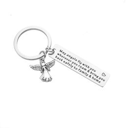 May Angels Keychain Gift For Traveller Stainless Lettering Pendant Jewellery Accessories Wherever You Roam Bring You Back Safely To Family Home