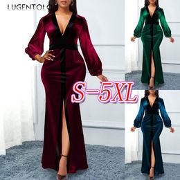 Casual Dresses Lugentolo Women Party Dress Slim Bodycon Sexy V-neck Long Sleeve Spring Autumn Dinner Women's Maxi