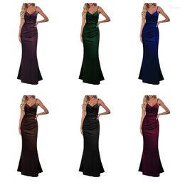 Casual Dresses Womens Spaghetti Strap Sexy Wrap V-Neck Flared Hem Evening Cocktail Long Dress