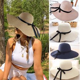 Wide Brim Hats Simple Foldable Floppy Girls Straw Hat Sun Beach Women Summer UV Protect Travel Cap Lady FemaleWide