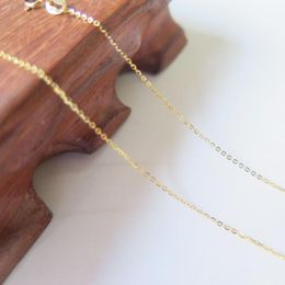 Chains Genuine Real 18K Yellow Gold Thin 0.8mm O Link Chain Necklace For Woman 17.7inch Stamp Au750