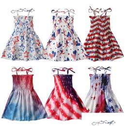 Girl'S Dresses Independence Day Dress Girls Sleeveless Ribbed Stripes Stars Printed Kids Summer 4Th Of Jy Outfits Drop Delivery Baby Dhhqe