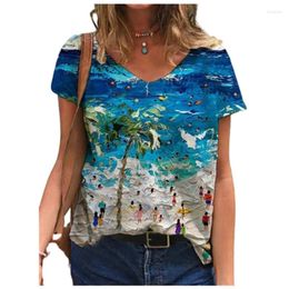 Women's T Shirts 2023 Summer Women's 3D Boat Print Shirt Ladies Casual Fashion Short Sleeve V Neck Loose Street Top